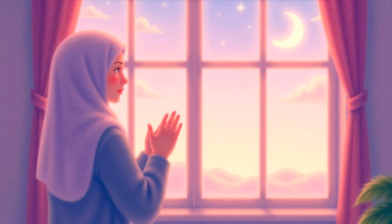 woman-hijab-praying-by-window-sunset-illustration